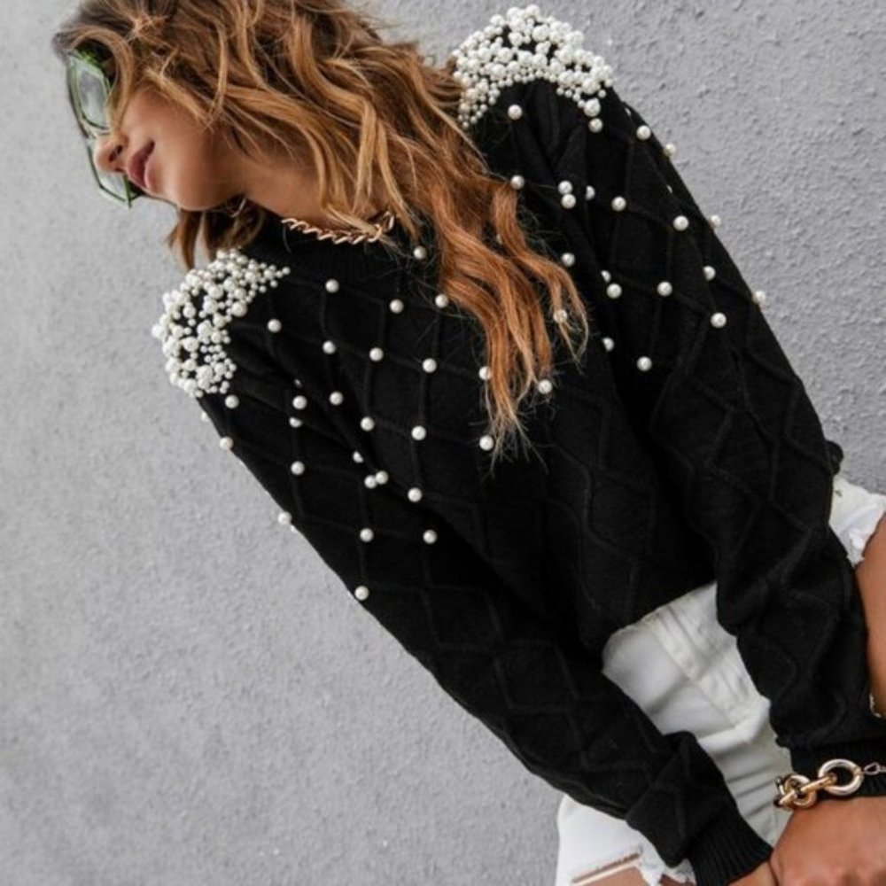 Pearl Details Ribbed Sweater top
